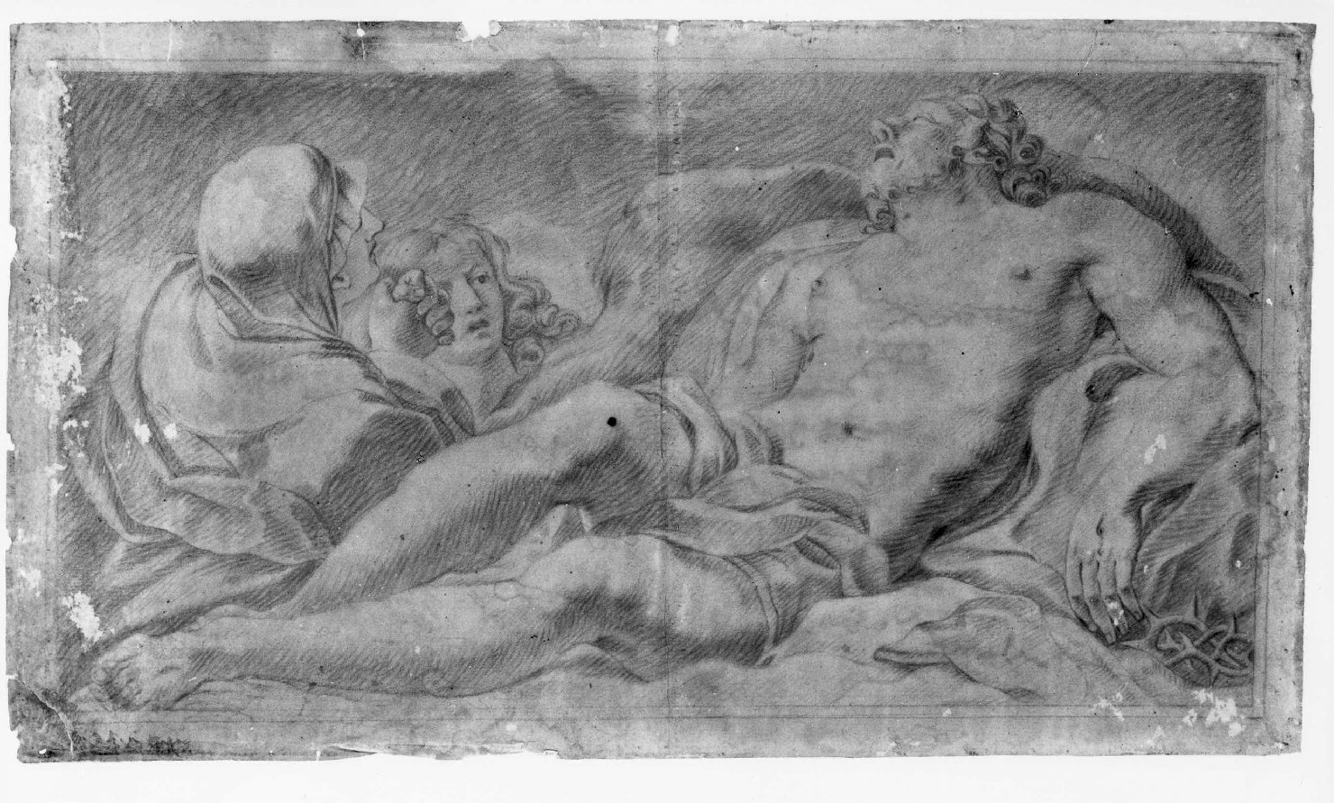 Cristo in pietà tra la Madonna e San Giovanni Evangelista (disegno) di Brentana Simone (maniera) (sec. XVIII)