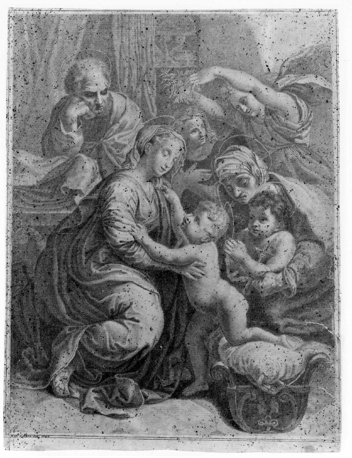 Sacra Famiglia di Francesco I, Sacra Famiglia con San Giovannino, Sant'Elisabetta e angeli (disegno) di Dalla Rosa Saverio (sec. XVIII)