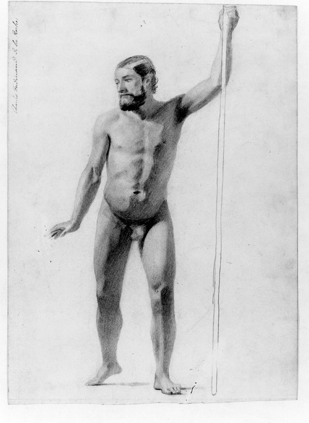 figura maschile nuda (disegno) di De La Roche Charles Ferdinand (attribuito) (metà sec. XIX)