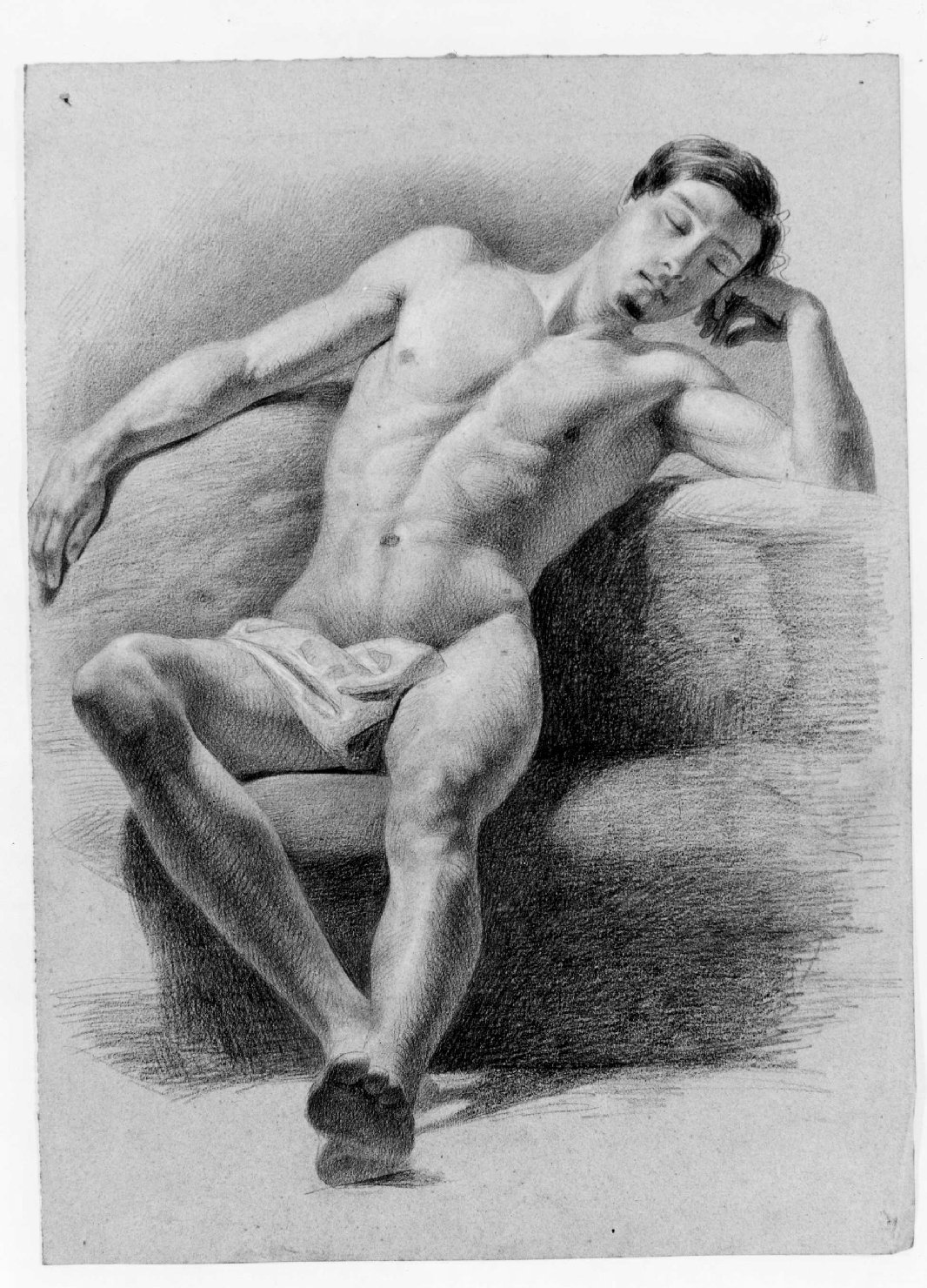 figura maschile nuda (disegno) di Recchia Angelo (metà sec. XIX)