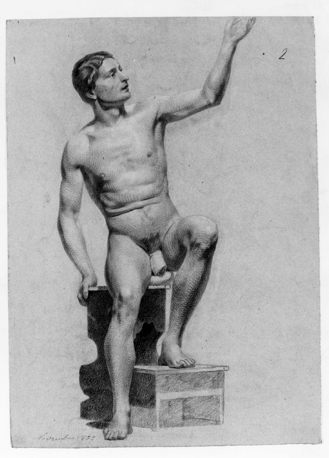 figura maschile nuda (disegno) di Recchia Angelo (sec. XIX)