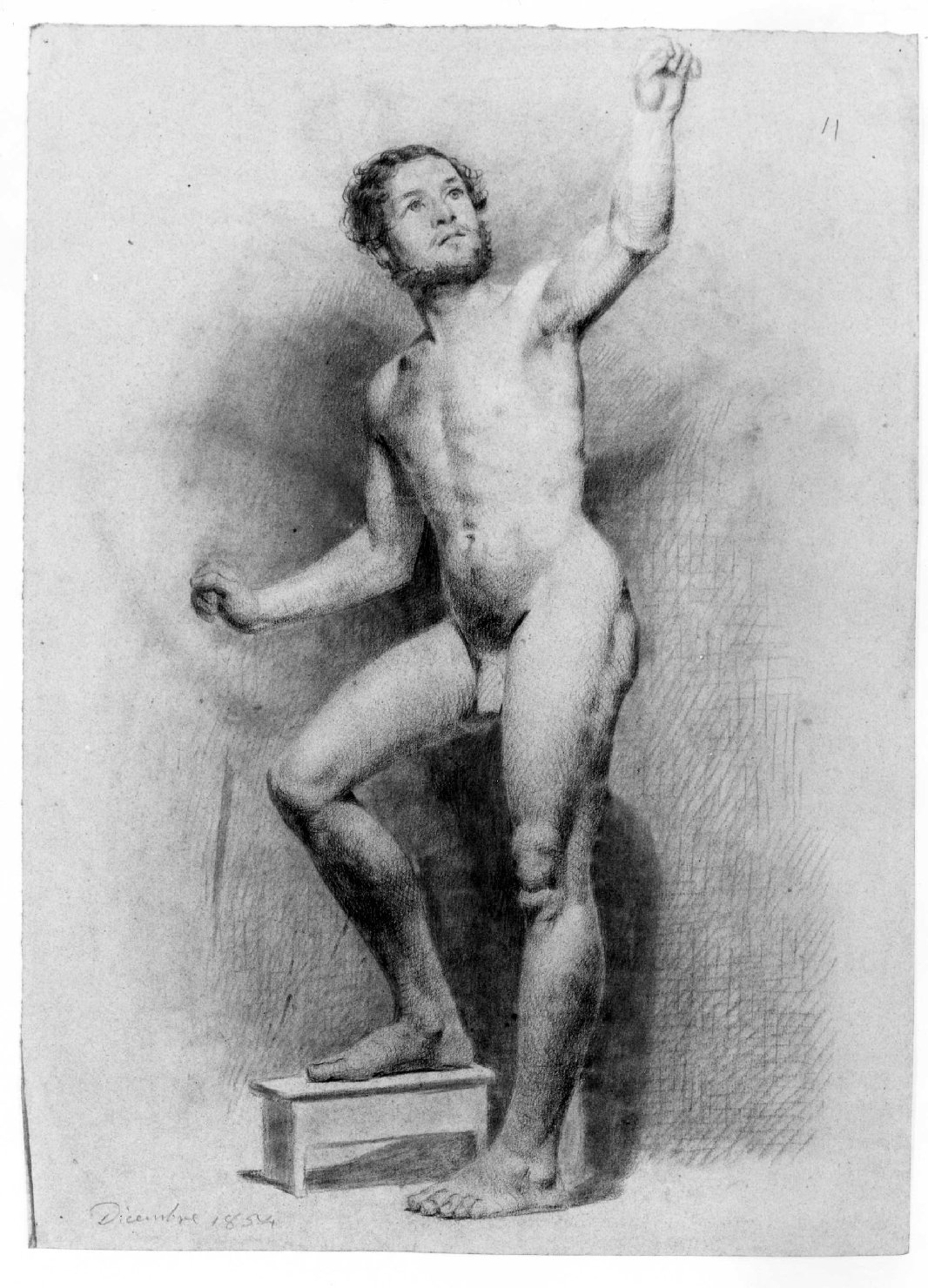 figura maschile nuda (disegno) di Recchia Angelo (sec. XIX)
