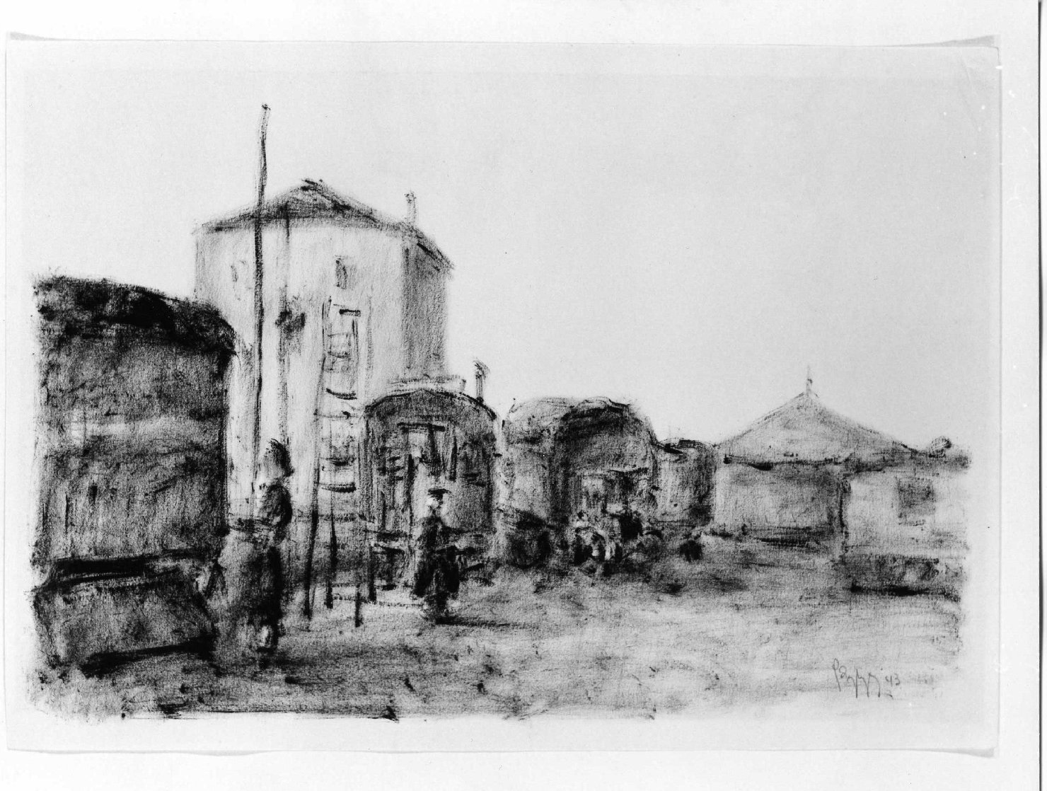 accampamento di nomadi (disegno) di Bighignoli G (sec. XX)