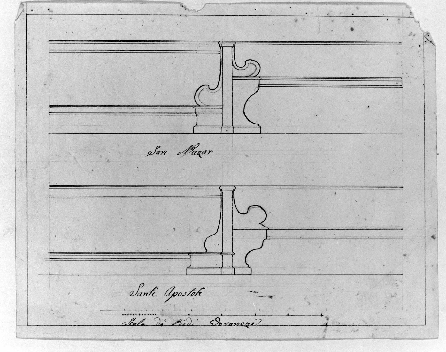 banchi di chiesa (disegno) - ambito veronese (prima metà sec. XIX)