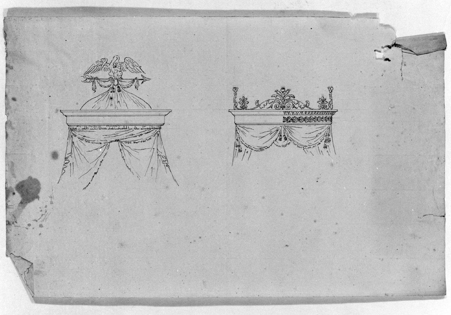 coronamento di letto a baldacchino (disegno) - ambito Italia settentrionale (inizio sec. XIX)