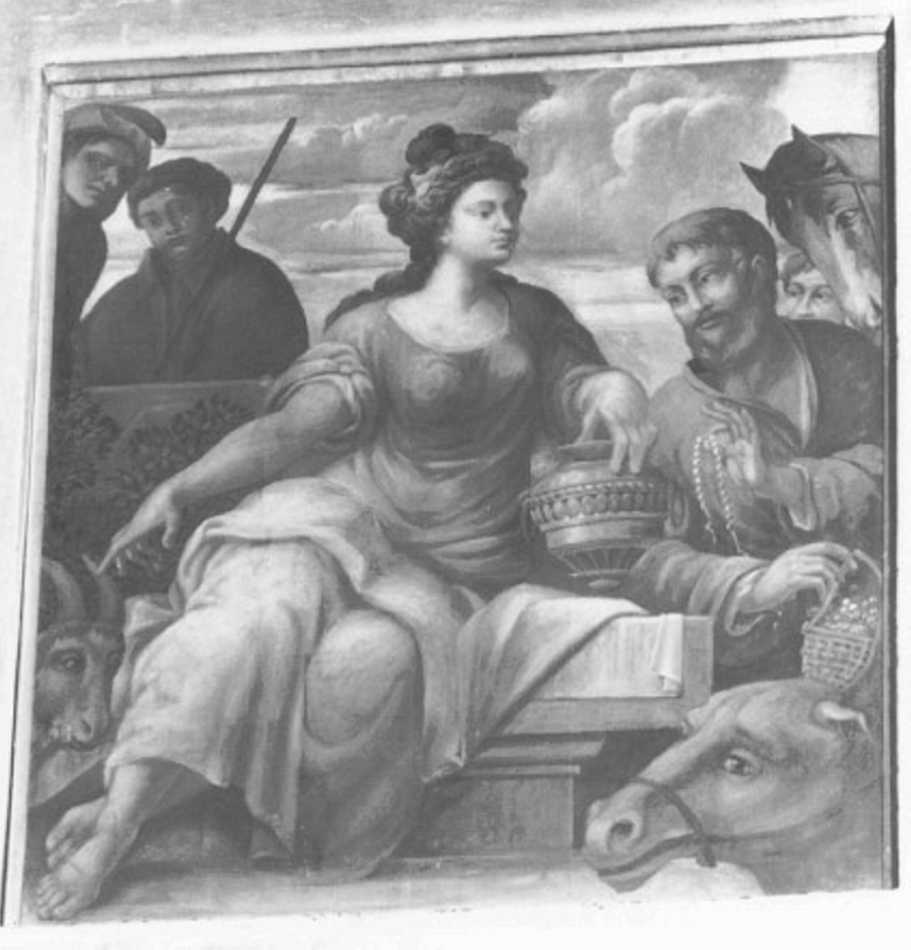 Rebecca riceve doni da Abramo (dipinto, elemento d'insieme) di Falcieri Biagio (fine sec. XVII)