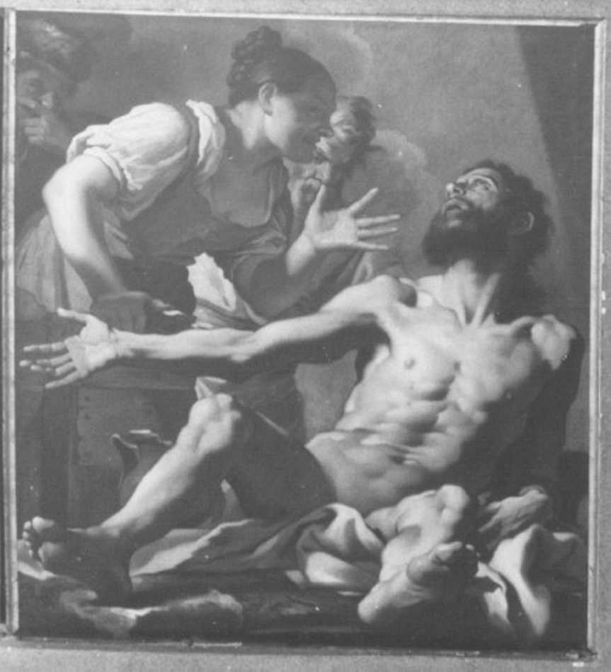 Giobbe deriso dalla moglie (dipinto, elemento d'insieme) di Brentana Simone (fine sec. XVII)