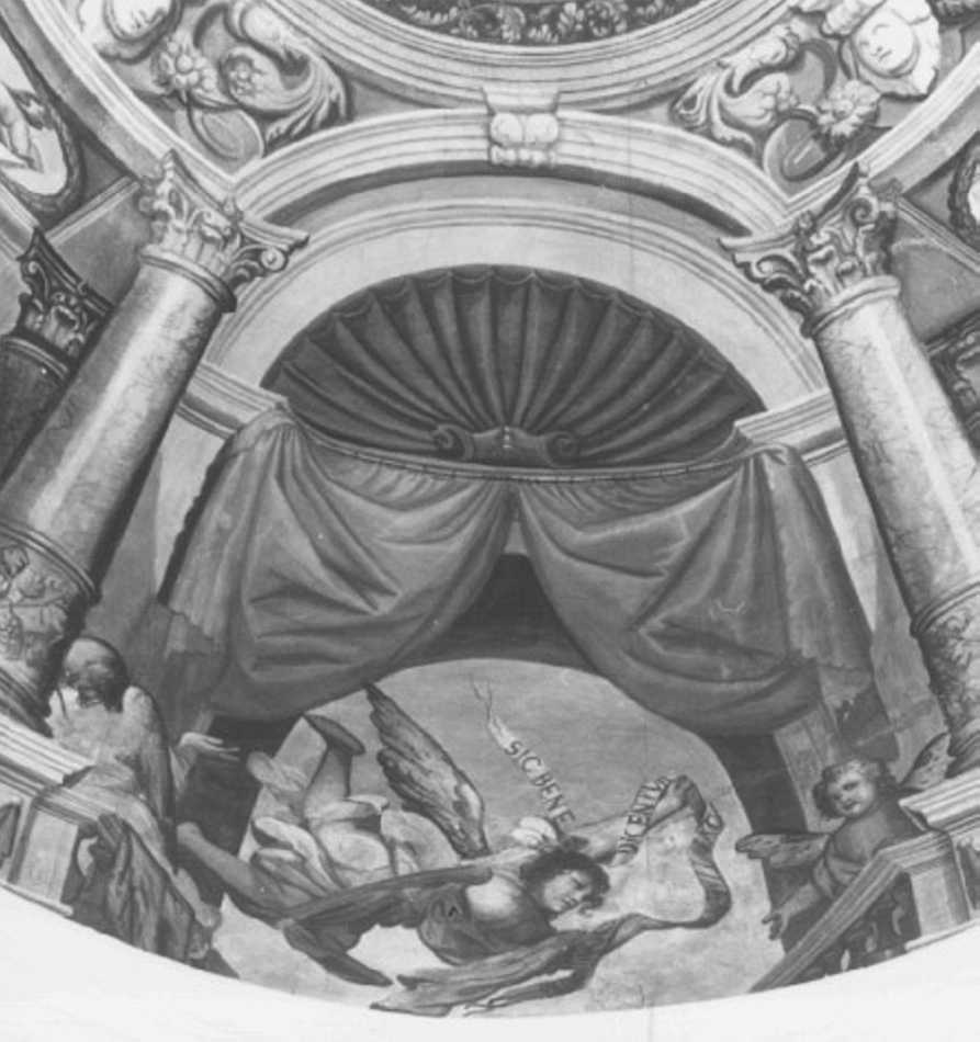 angelo con cartiglio (dipinto, elemento d'insieme) di Barbieri Francesco detto Sfrisato (attribuito) (sec. XVII)