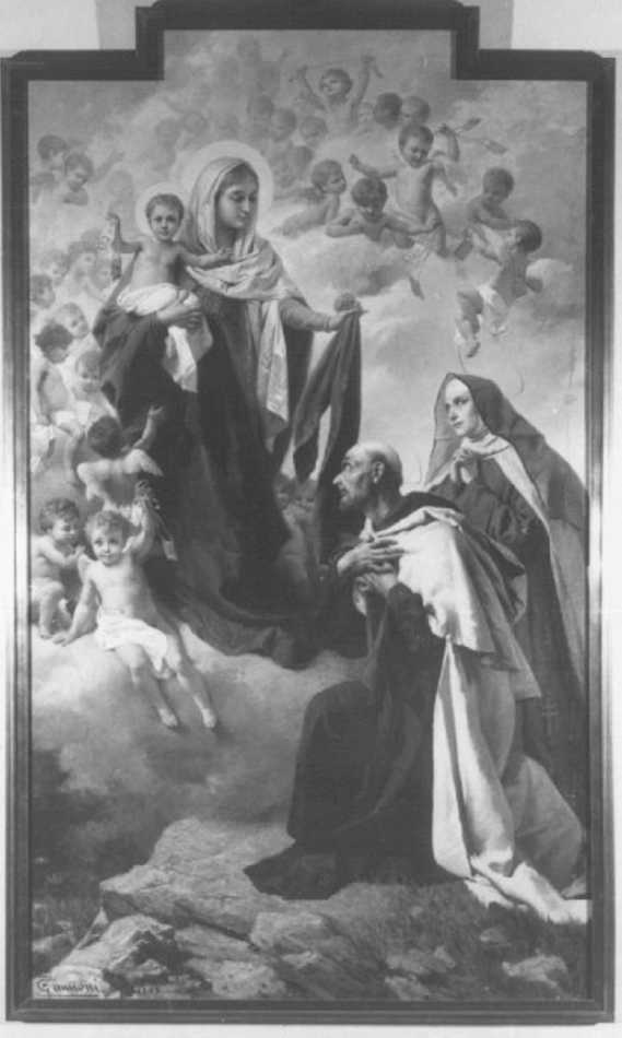 Madonna del Carmelo offre lo scapolare a due Santi carmelitani (dipinto) di Zannoni Giuseppe (sec. XIX)