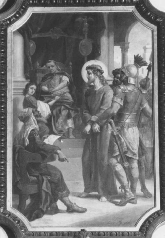 stazione I: Gesù condannato a morte (dipinto, elemento d'insieme) di Morgari Luigi (secc. XIX/ XX)