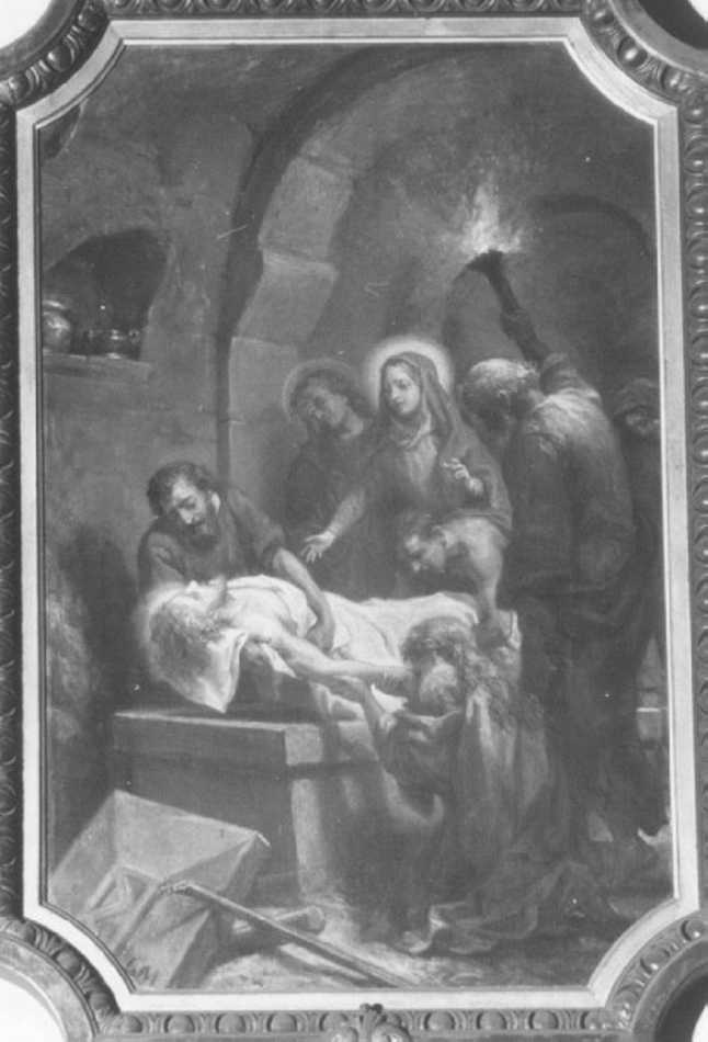 stazione XIV: Gesù deposto nel sepolcro (dipinto, elemento d'insieme) di Morgari Luigi (secc. XIX/ XX)