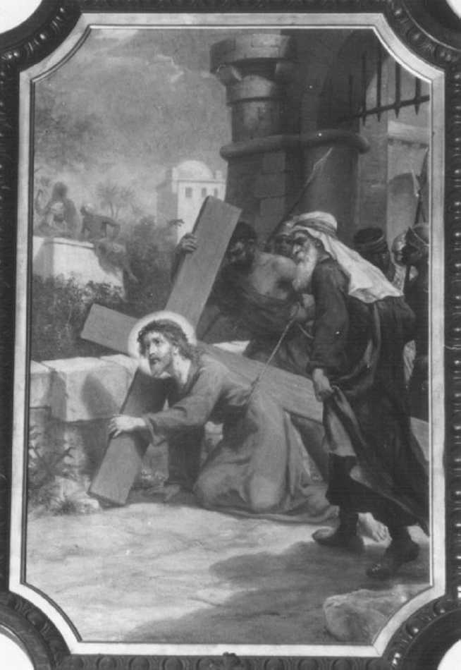 stazione III: Gesù cade sotto la croce la prima volta (dipinto, elemento d'insieme) di Morgari Luigi (secc. XIX/ XX)