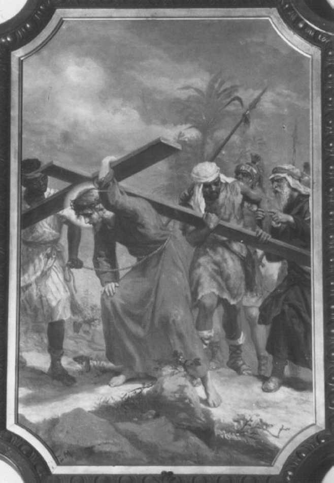 stazione V: Gesù aiutato da Simone il Cireneo a portare la croce (dipinto, elemento d'insieme) di Morgari Luigi (secc. XIX/ XX)