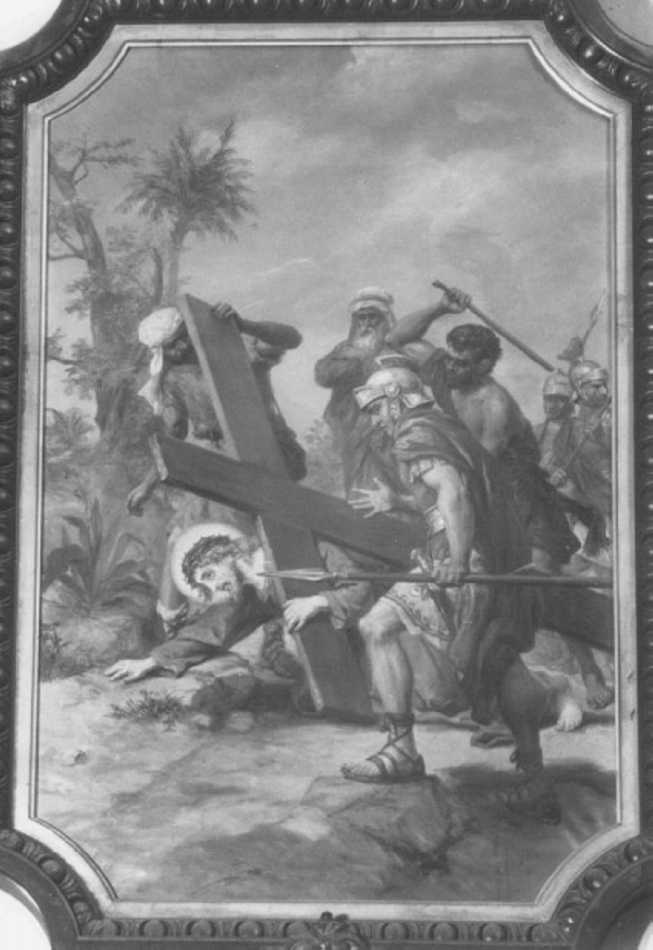 stazione VII: Gesù cade sotto la croce la seconda volta (dipinto, elemento d'insieme) di Morgari Luigi (secc. XIX/ XX)