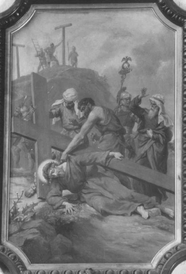 stazione IX: Gesù cade sotto la croce la terza volta (dipinto, elemento d'insieme) di Morgari Luigi (secc. XIX/ XX)