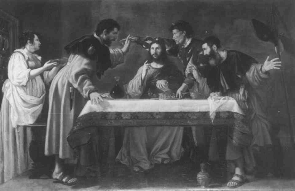 cena in Emmaus (dipinto) di Giarola Antonio detto Cavalier Coppa (attribuito) (prima metà sec. XVII)