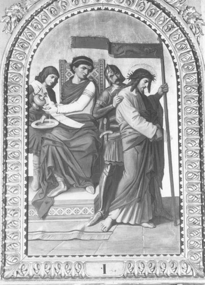 stazione I: Gesù condannato a morte (dipinto) di Faccin Giuseppe (sec. XX)