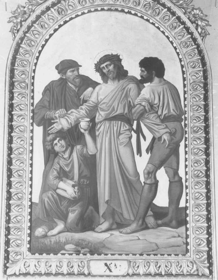 stazione X: Gesù spogliato e abbeverato di fiele (dipinto) di Faccin Giuseppe (sec. XX)