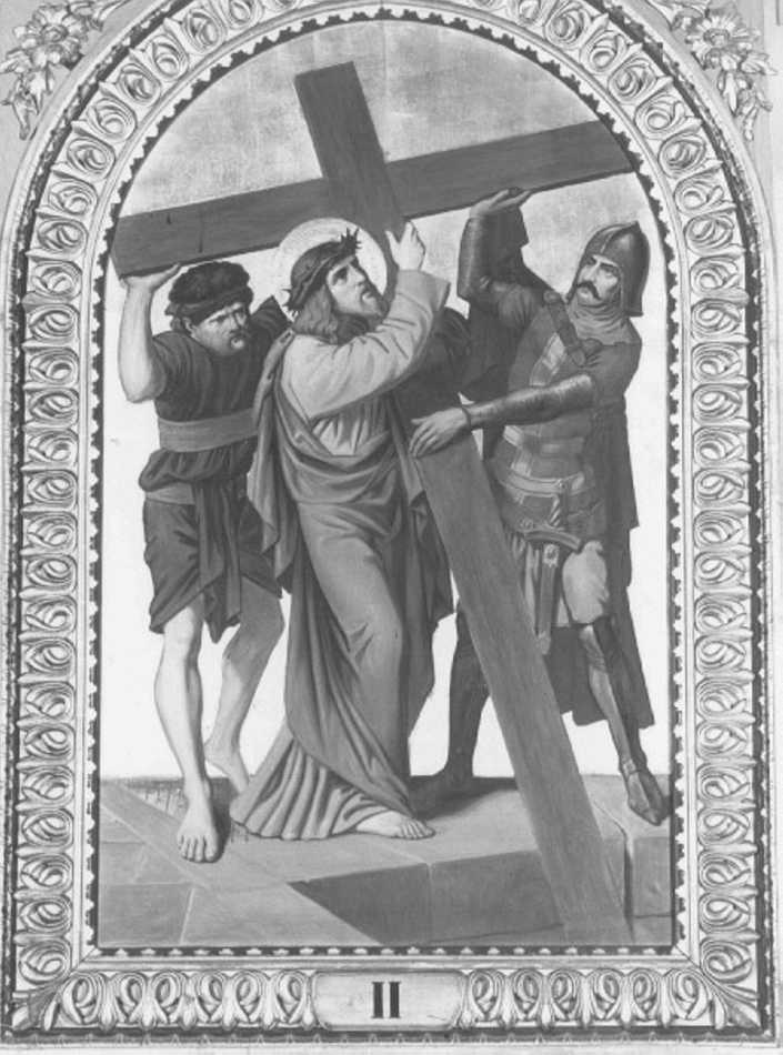 stazione II: Gesù caricato della croce (dipinto) di Faccin Giuseppe (sec. XX)