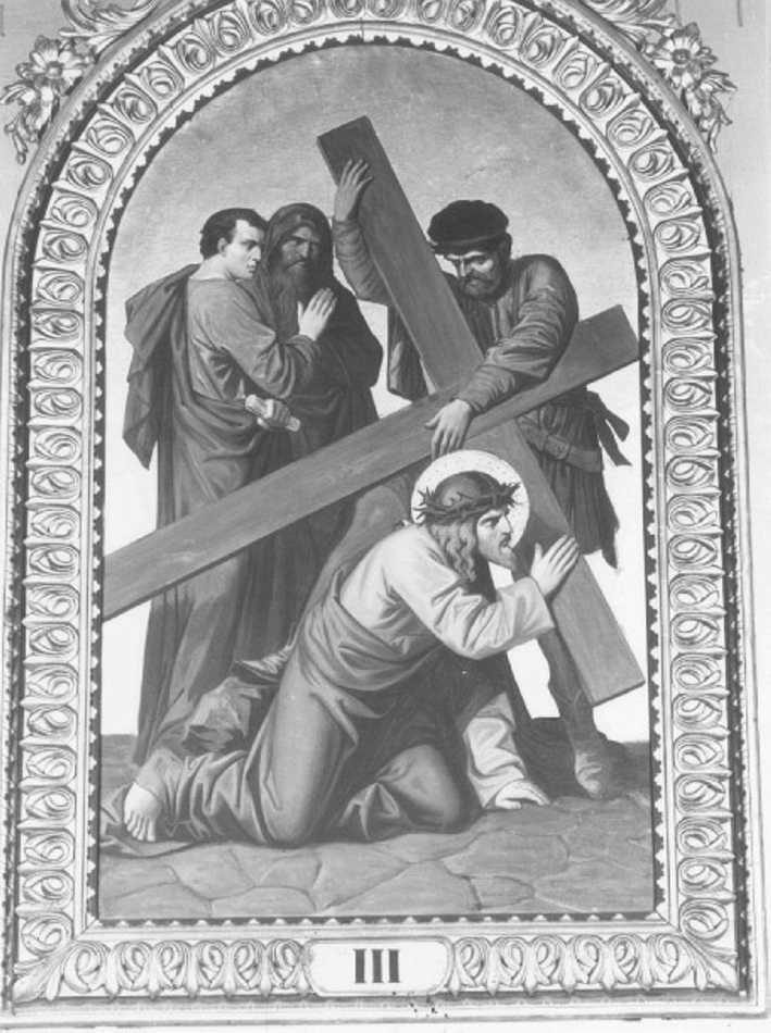 stazione III: Gesù cade sotto la croce la prima volta (dipinto) di Faccin Giuseppe (sec. XX)