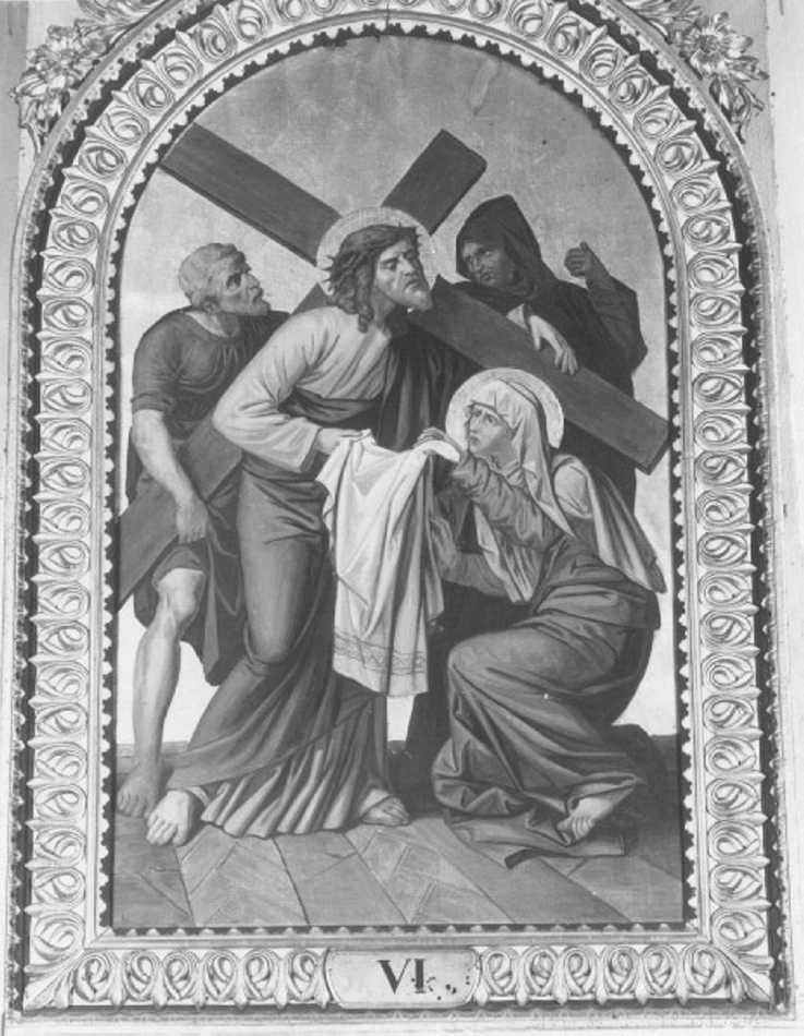 stazione VI: Gesù asciugato dalla Veronica (dipinto) di Faccin Giuseppe (sec. XX)