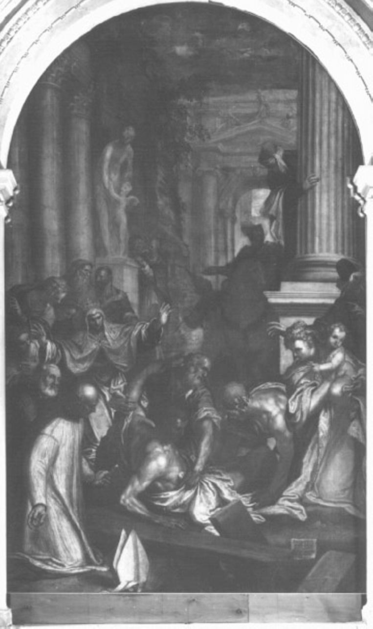 ritrovamento della vera croce (dipinto) di Zelotti Giambattista (attribuito) (terzo quarto sec. XVI)