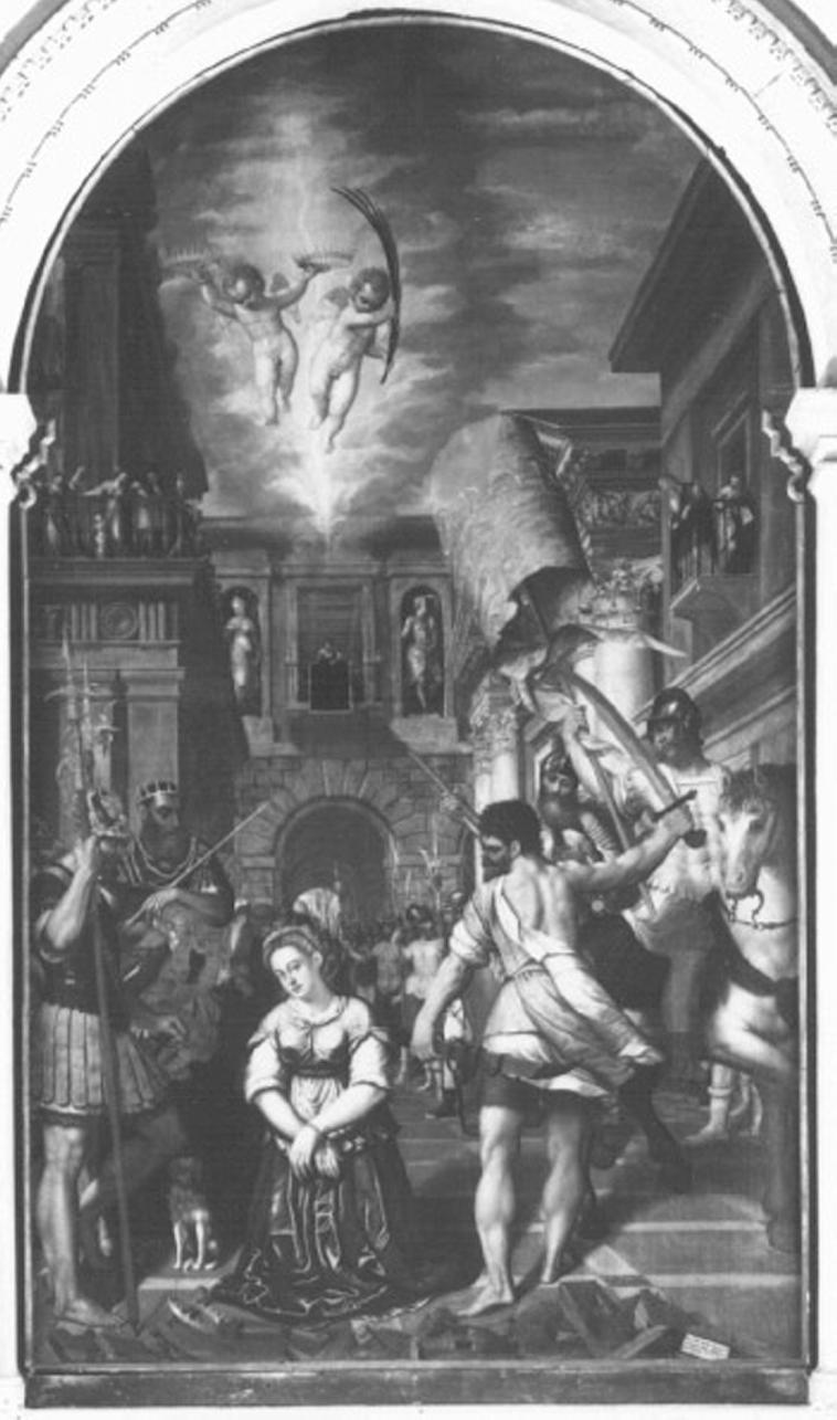 martirio di Santa Caterina d'Alessandria (dipinto) di Marone Pietro (attribuito) (terzo quarto sec. XVI)