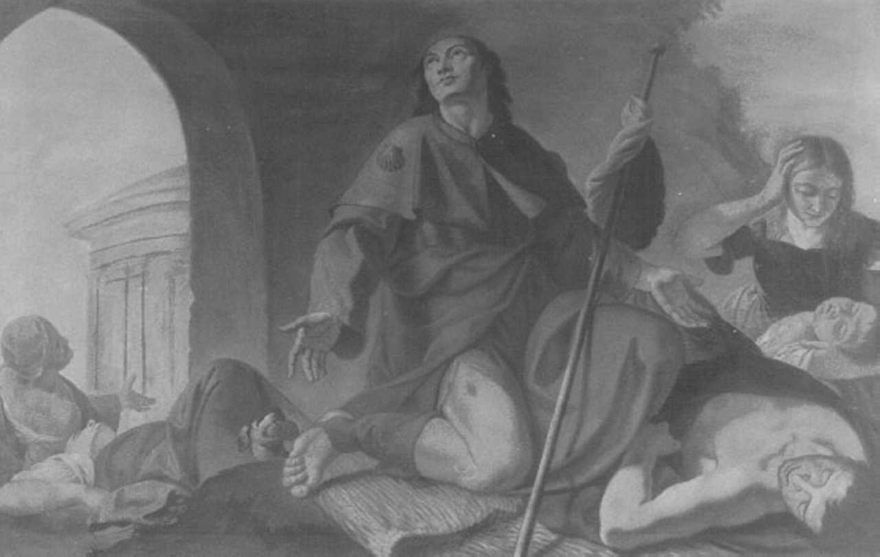 San Rocco guarisce gli appestati (dipinto) di Sandri Stefano (sec. XVIII)