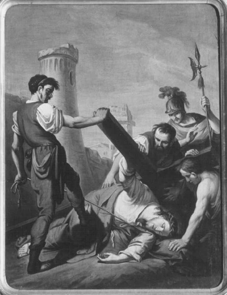 stazione VII: Gesù cade sotto la croce la seconda volta (dipinto) di Recchia Angelo (sec. XIX)