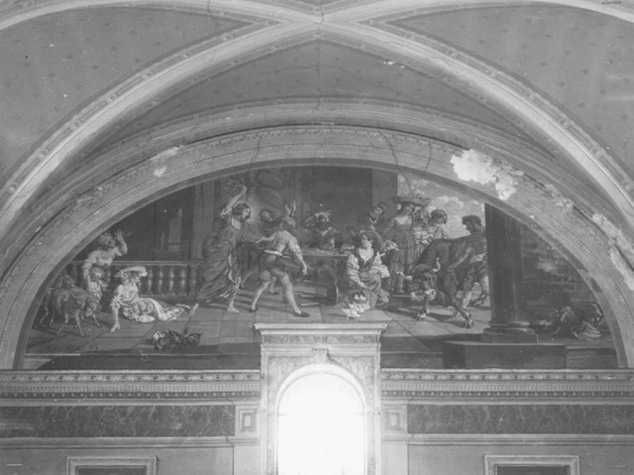 Cristo caccia i mercanti dal tempio (dipinto) di Zenatello Alessandro (sec. XX)