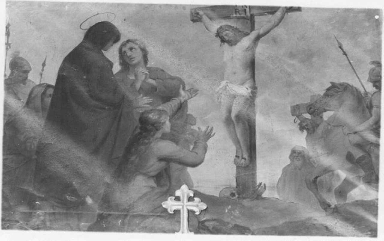 stazione XII: Gesù innalzato e morto in croce (dipinto) di Rizzi Lorenzo (sec. XIX)