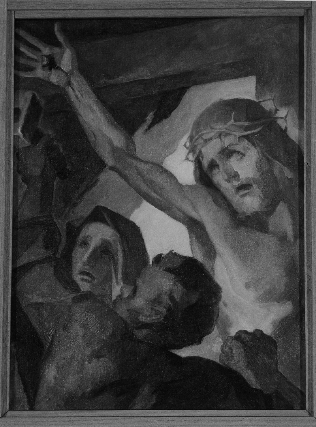 Gesù è inchiodato alla croce, stazioni della via crucis (dipinto, serie) di Modolo Giuseppe (sec. XX)