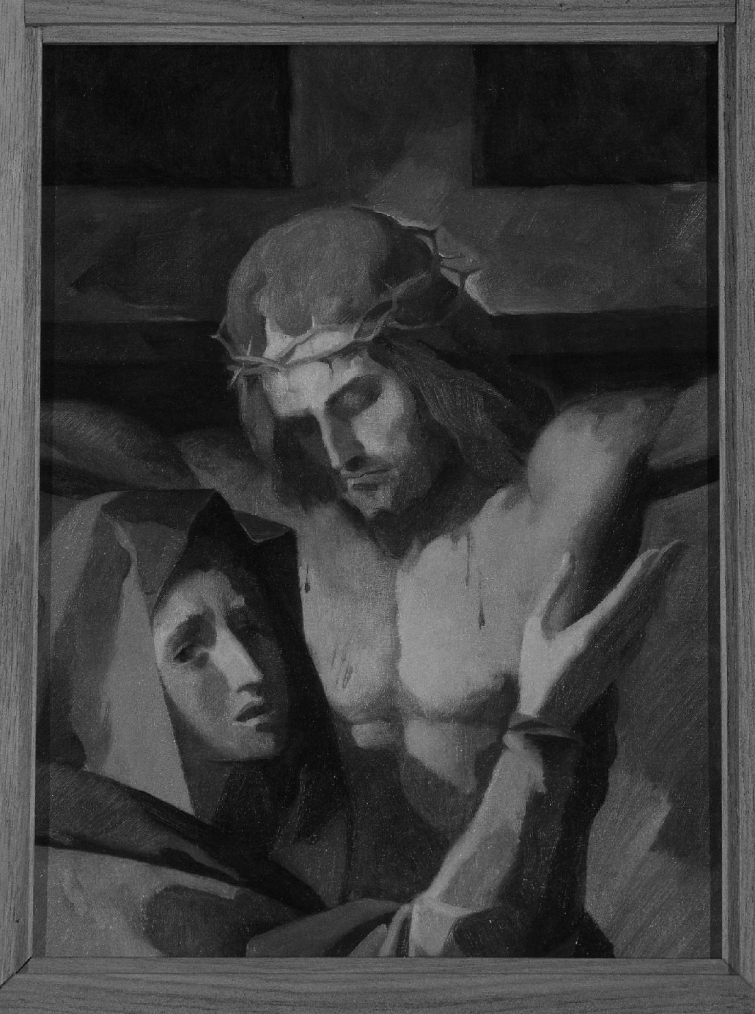 Gesù muore sulla croce, stazioni della via crucis (dipinto, serie) di Modolo Giuseppe (sec. XX)