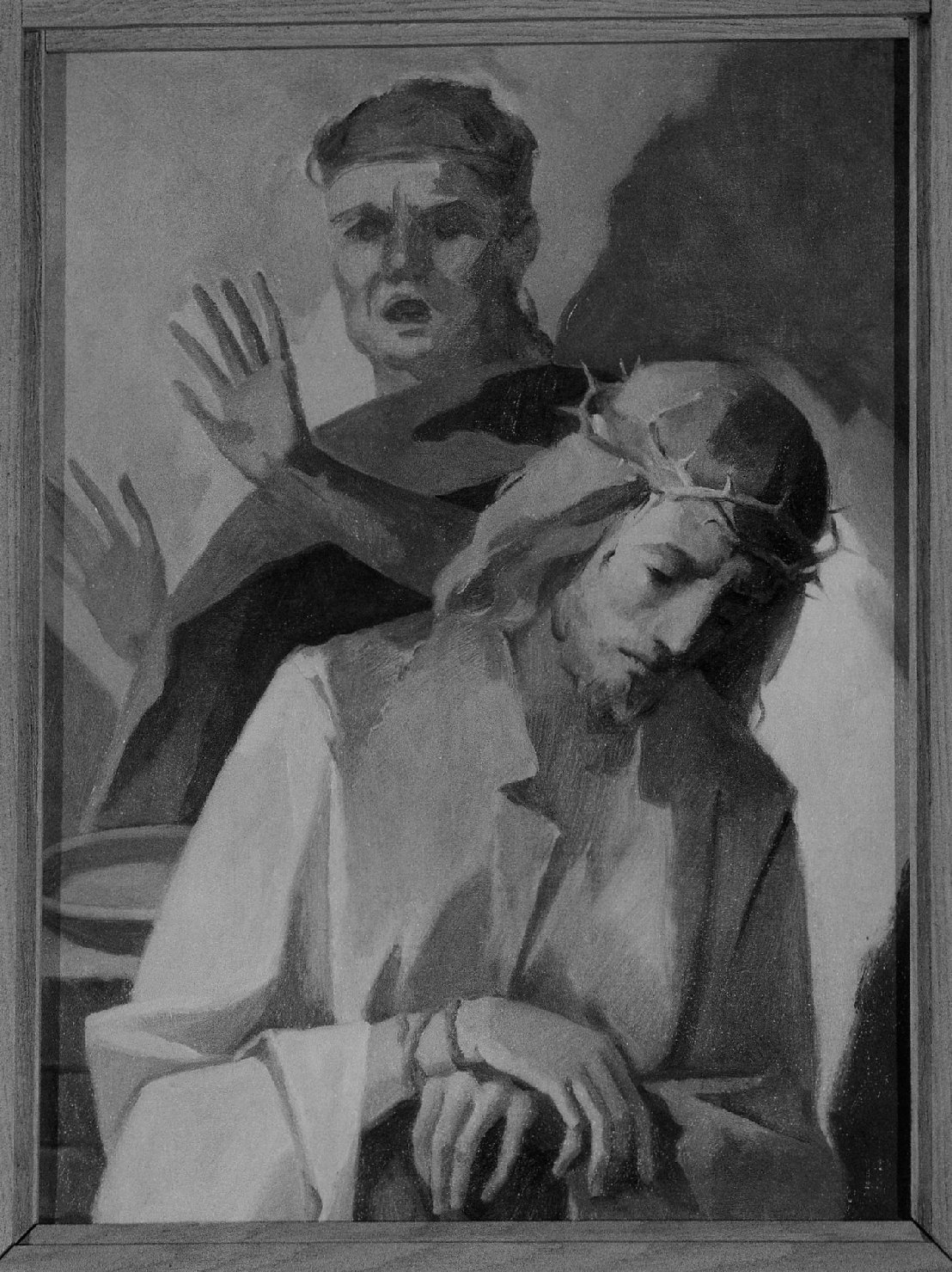 Gesù è condannato a morte, stazioni della via crucis (dipinto, serie) di Modolo Giuseppe (sec. XX)