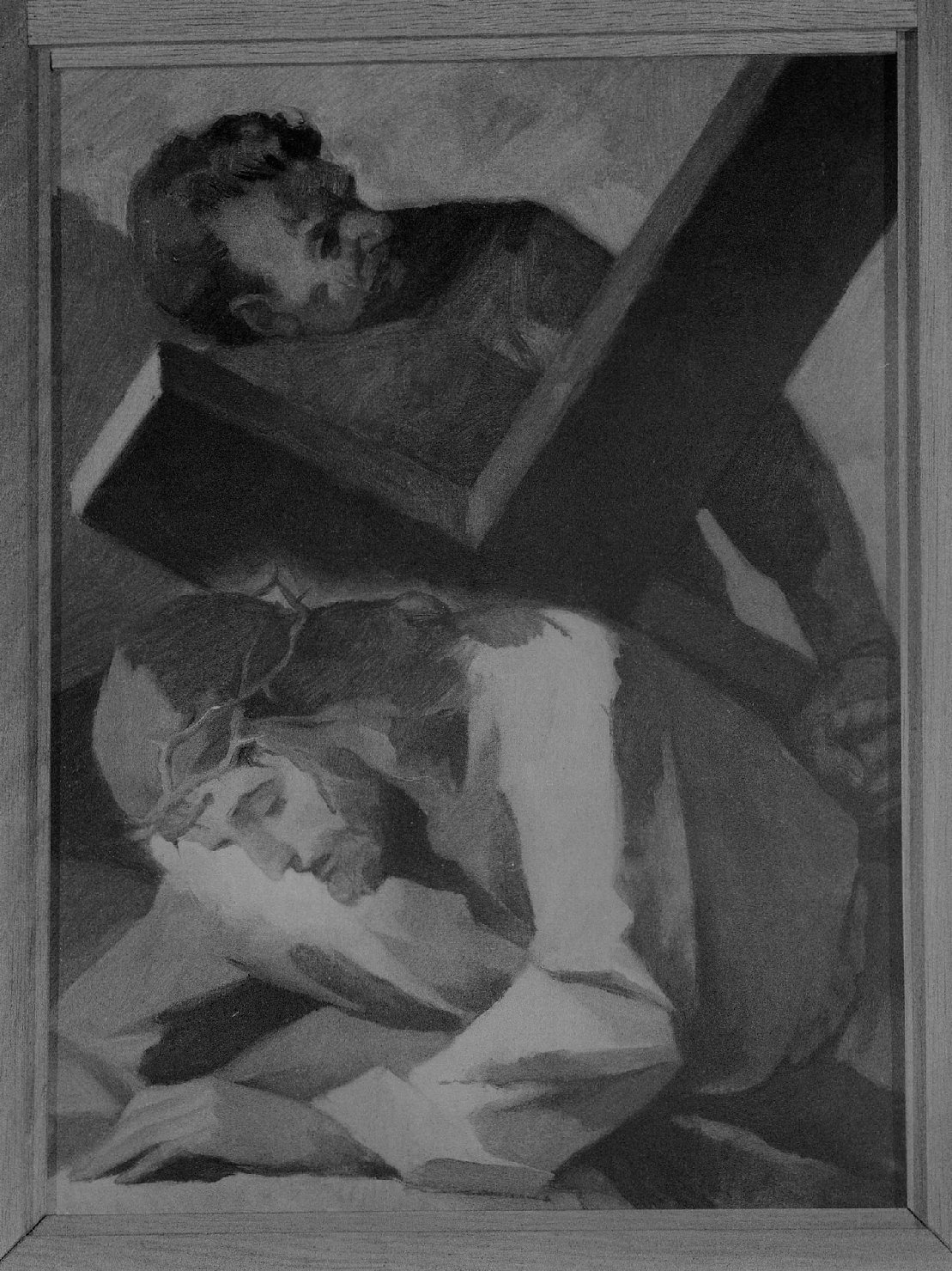 Gesù cade per la seconda volta, stazioni della via crucis (dipinto, serie) di Modolo Giuseppe (sec. XX)