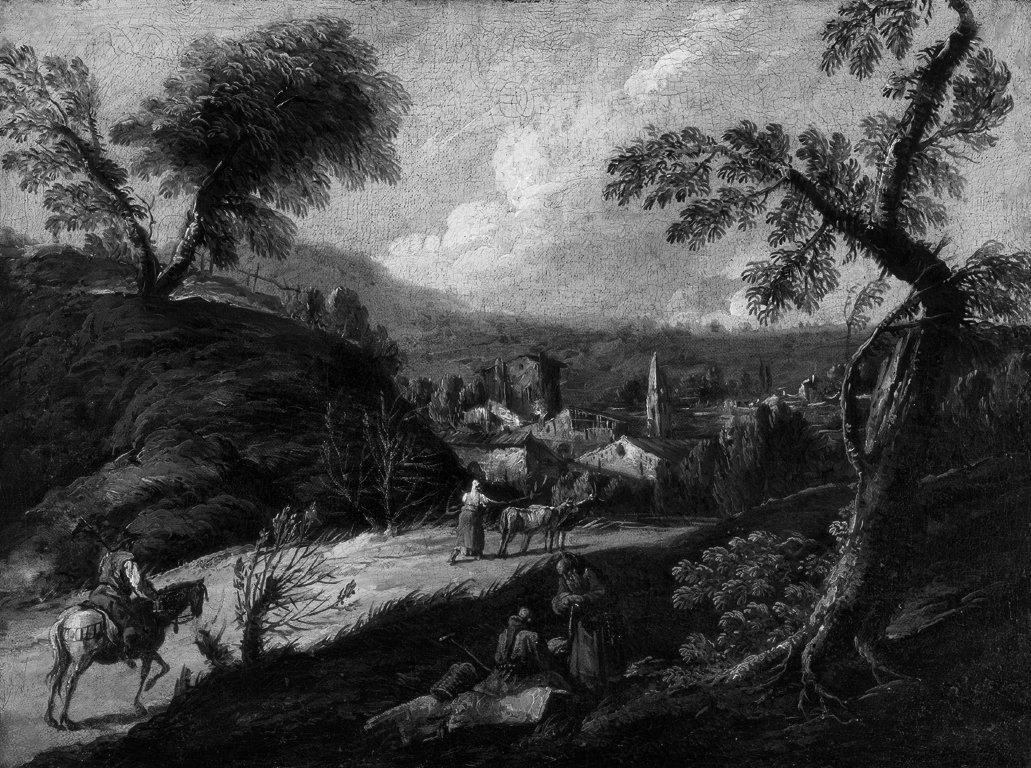 paesaggio con figure (dipinto, pendant) di Diziani Antonio (attribuito) (sec. XVIII)