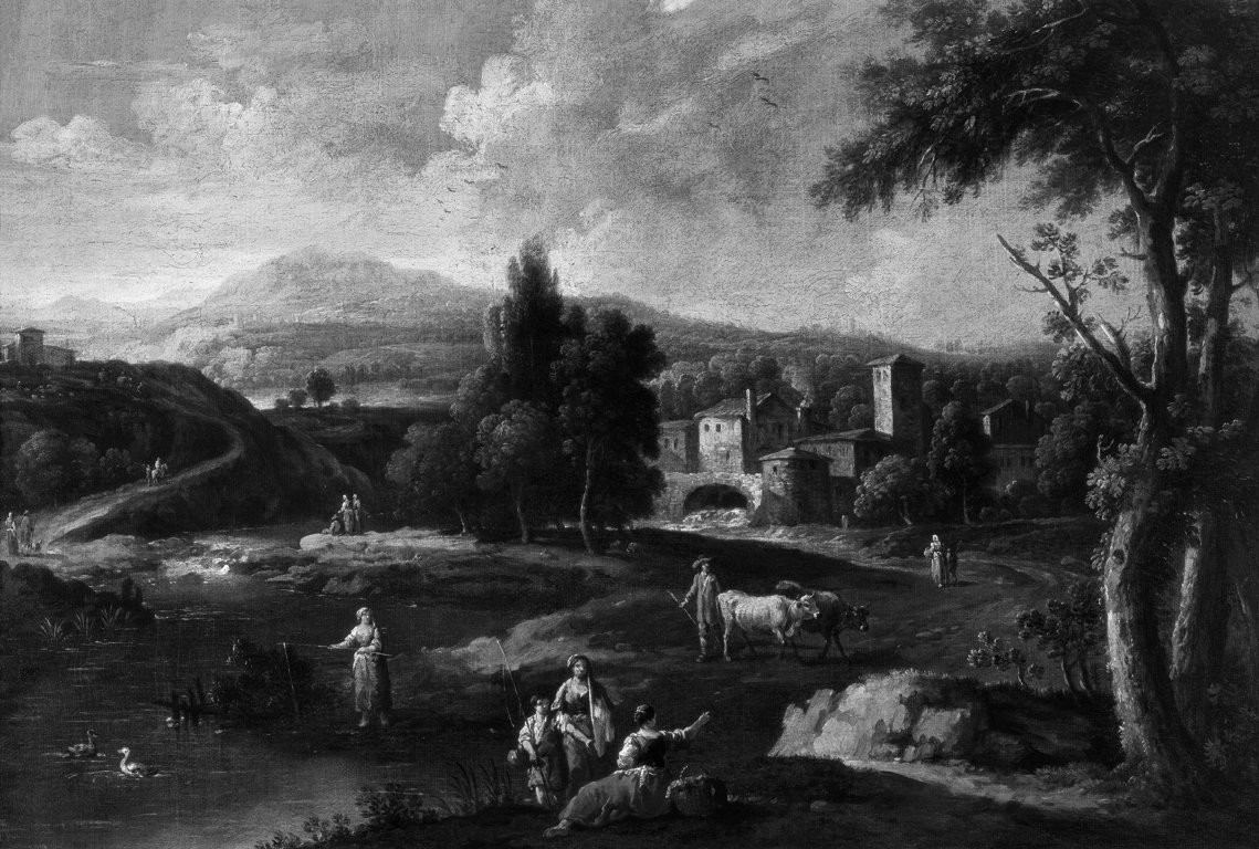 paesaggio fluviale (dipinto, opera isolata) di Zais Giuseppe (attribuito) (sec. XVIII)