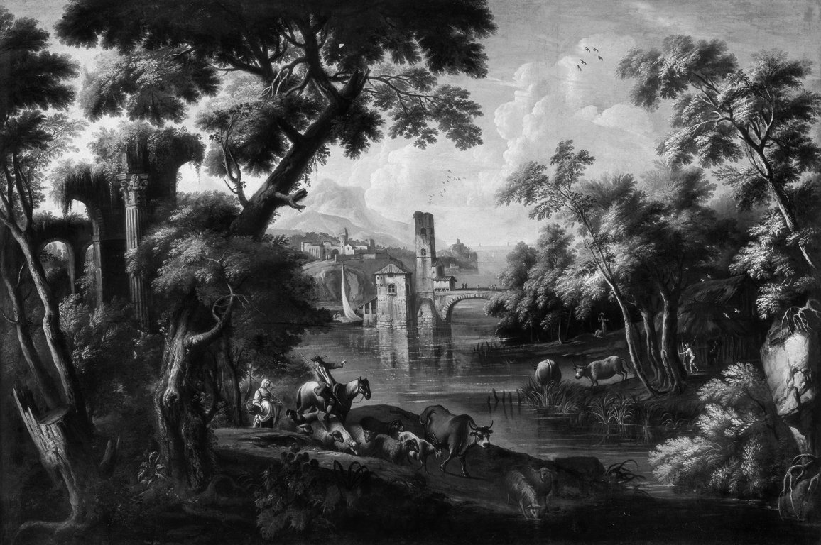 paesaggio fluviale (dipinto, opera isolata) di Porta Tommaso (prima metà sec. XVIII)