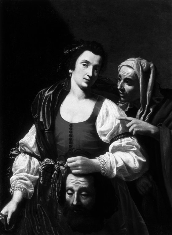 Giuditta con la testa di Oloferne (dipinto, opera isolata) di Merisi Michelangelo detto Caravaggio (cerchia) (sec. XVII)